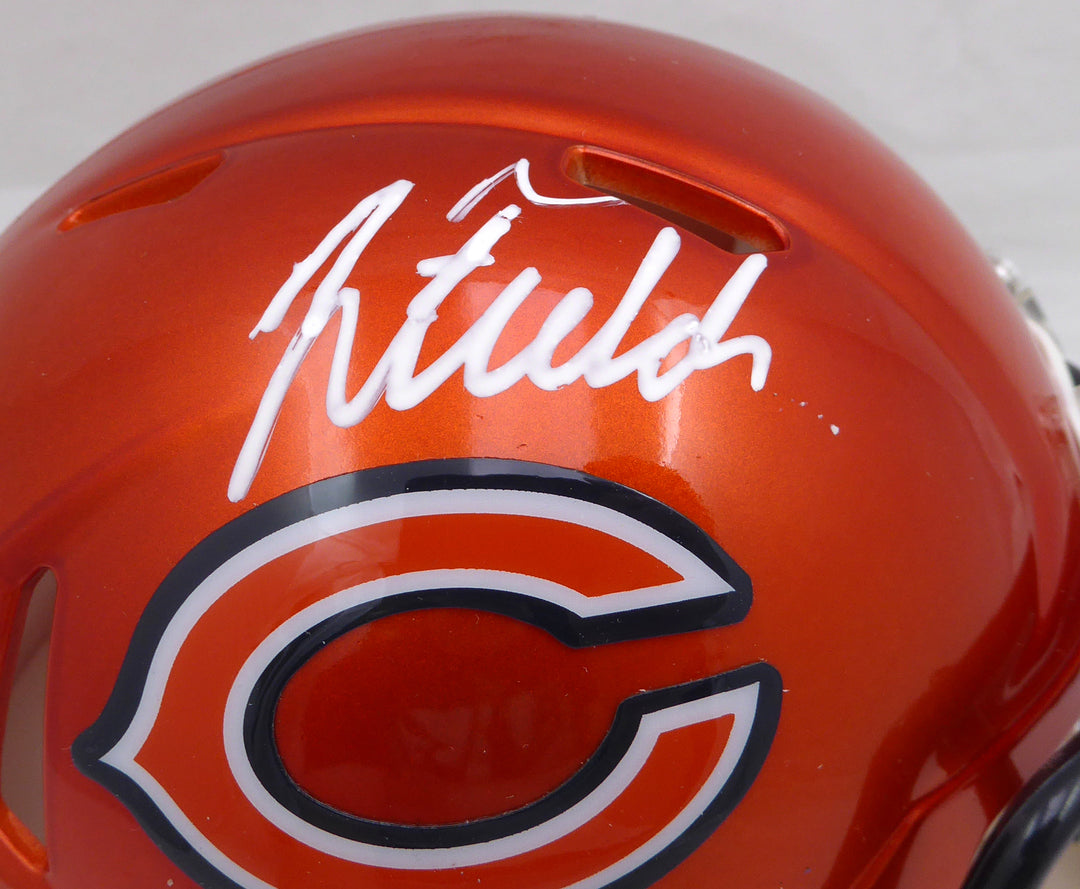 Justin Fields Autographed Orange Flash Mini Helmet Bears Beckett QR W176097