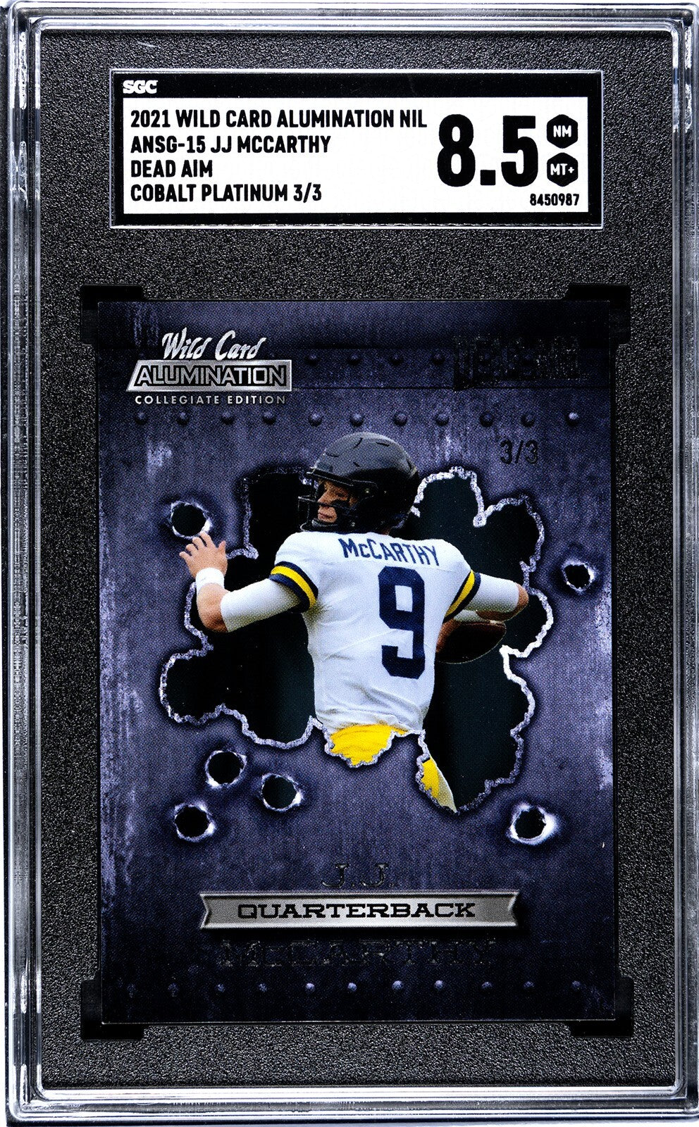 JJ/J.J. McCarthy 2021 Wild Card Cobalt Platinum RC ANSG-15-3/3 - SGC Graded 8.5