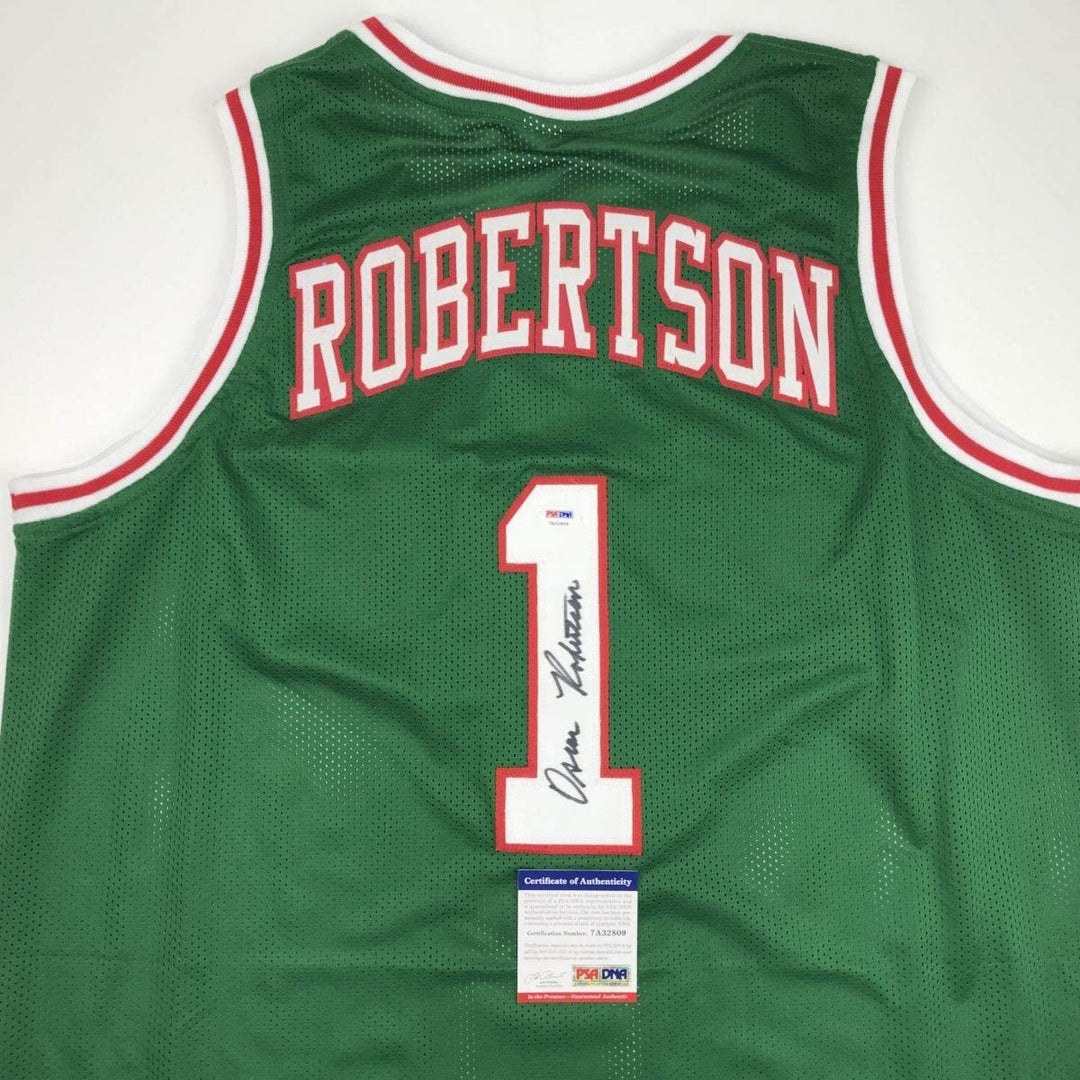 Autographed/Signed Oscar Robertson Milwaukee Green Jersey PSA/DNA COA