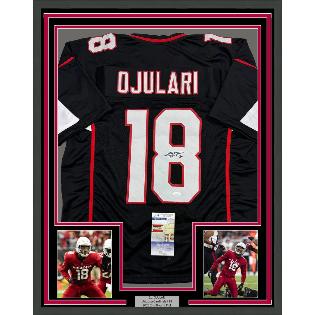 Framed Signed B.J. BJ Ojulari 35x39 Arizona Black Jersey JSA COA