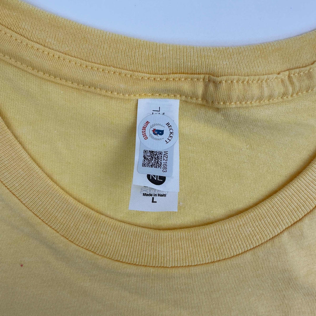 Autographed/Signed Hulk Hogan Hulkamania Yellow Shirt T-Shirt Beckett BAS COA