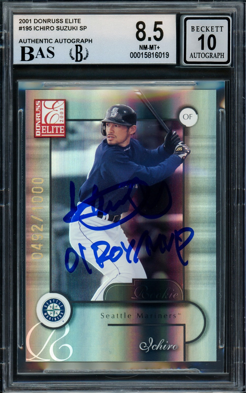 Ichiro Suzuki Signed 2001 Donruss Elite RC #195 Mariners BGS 8.5 Auto 10