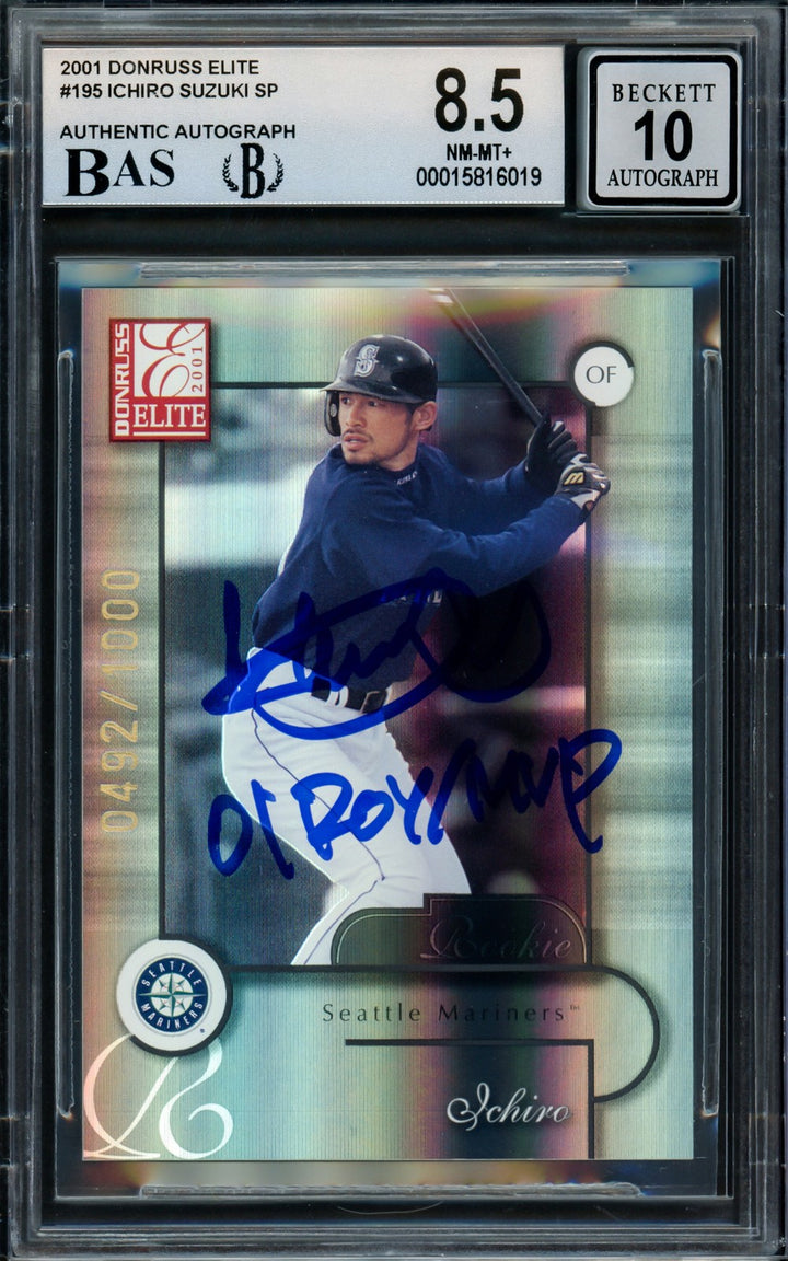 Ichiro Suzuki Signed 2001 Donruss Elite RC #195 Mariners BGS 8.5 Auto 10
