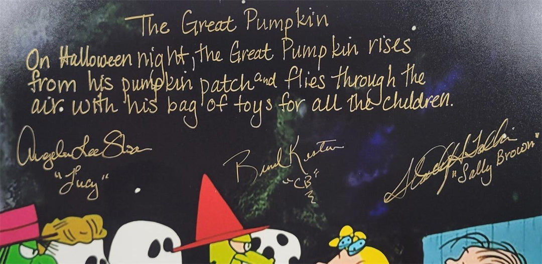 Peanuts Cast signed 11x14 Photo Charlie Brown Halloween Kesten Sloan Tolkin COA