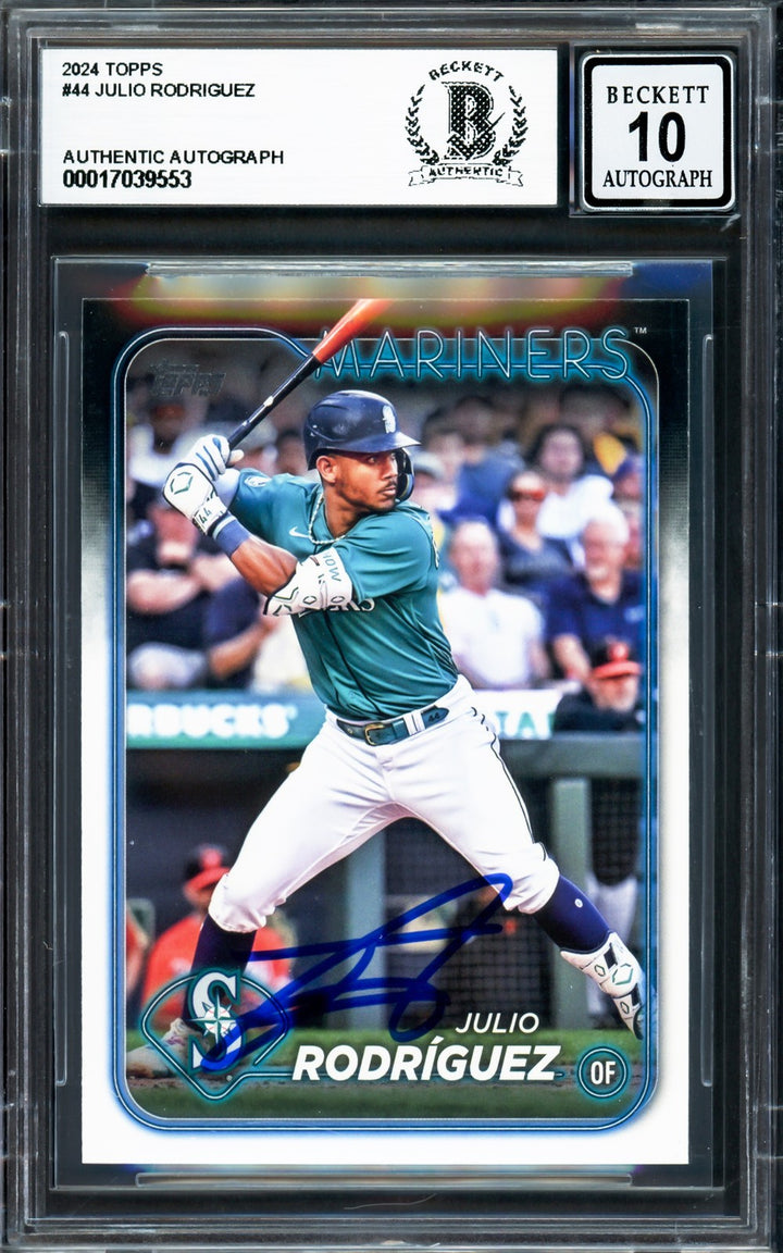 Julio Rodriguez Signed 2024 Topps Card 44 Seattle Mariners Auto GM 10 Beckett