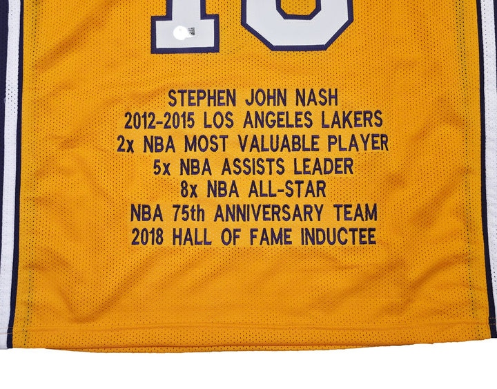 Los Angeles Lakers Steve Nash Autographed Signed Gold Stat Jersey Beckett Wit