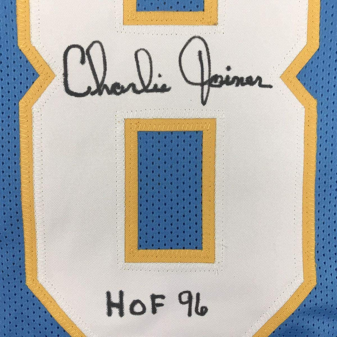Autographed/Signed CHARLIE JOINER HOF 96 San Diego Powder Blue Jersey JSA COA
