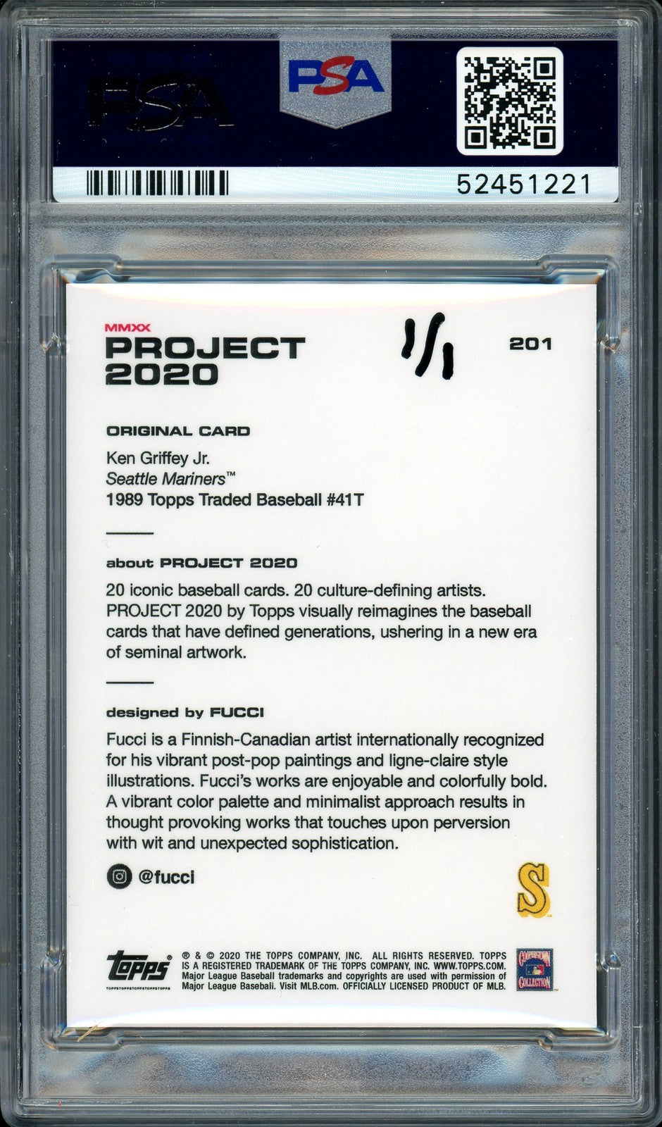 Ken Griffey Jr. Signed Topps Project 2020 Fucci Card 201 10xGG #1/1 PSA/DNA