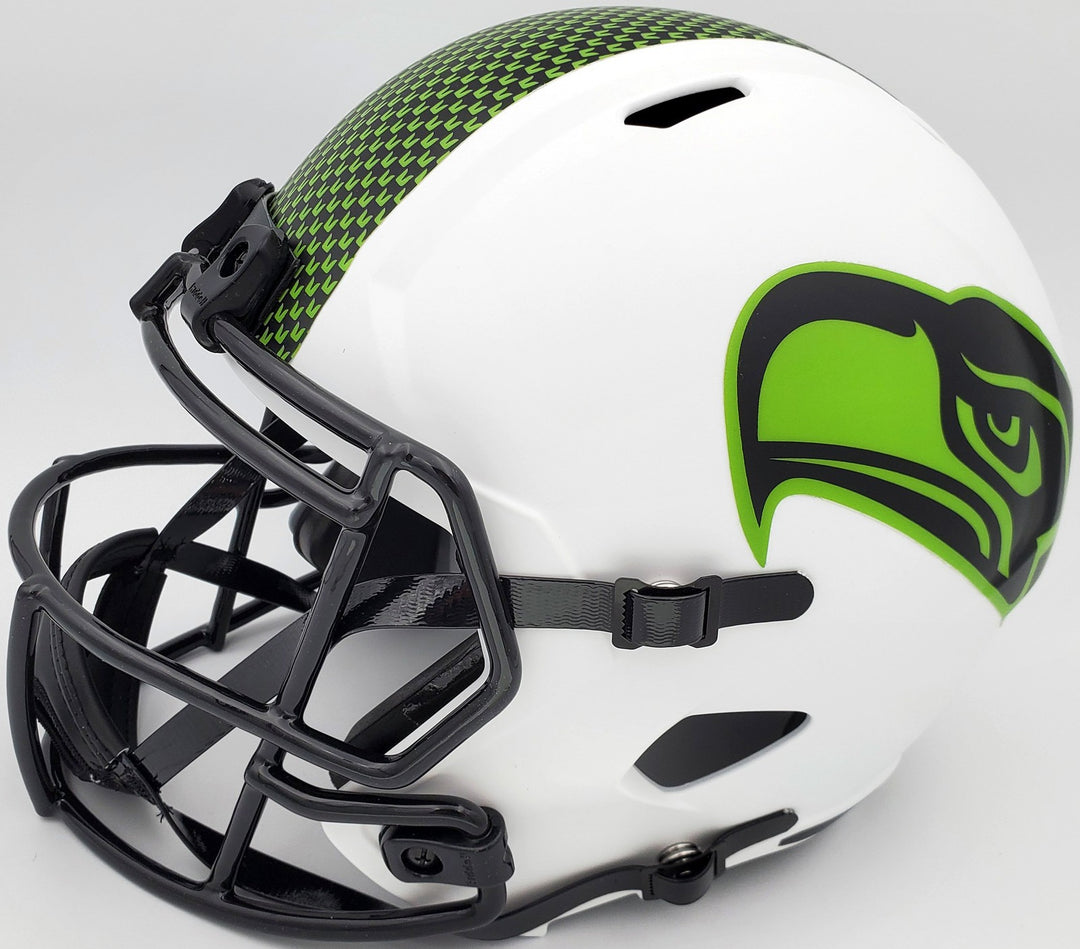 Russell Wilson Auto Seahawks White Lunar Eclipse Full Size Speed Replica Helmet