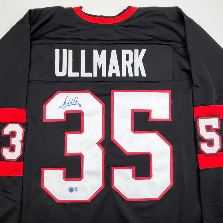 Autographed/Signed Linus Ullmark Ottawa Black Hockey Jersey Beckett BAS COA