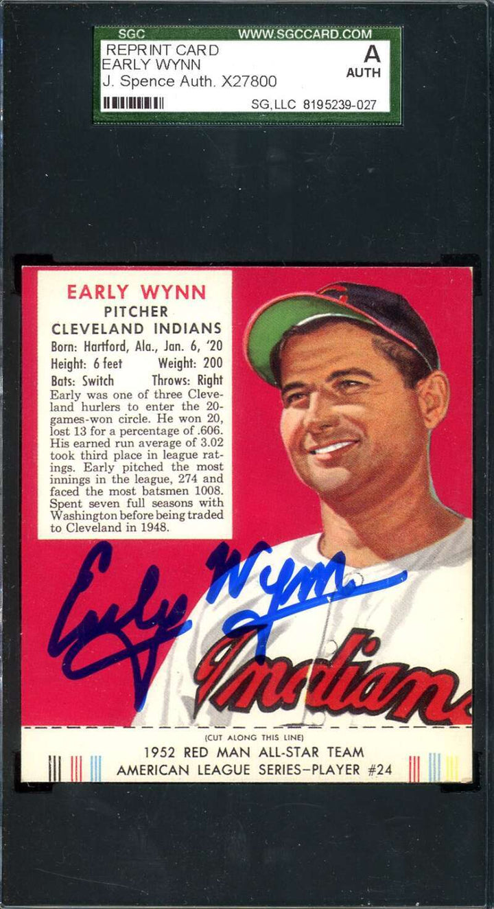 Early Wynn SGC Coa Signed 1952 Red Man Reprint Autograph