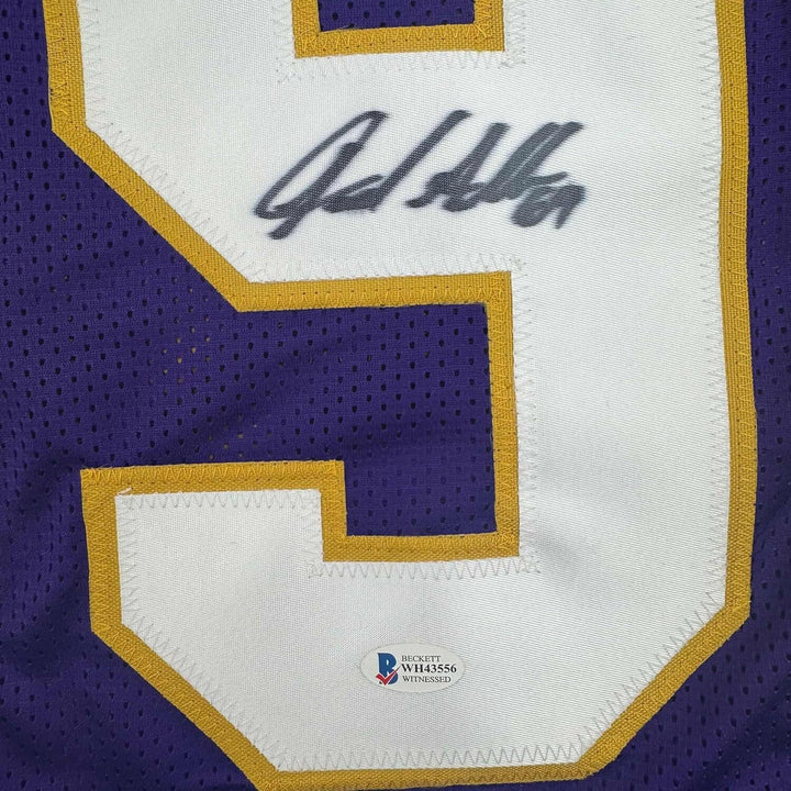 Framed Autographed/Signed Jared Allen 35x39 Minnesota Purple Jersey Beckett COA