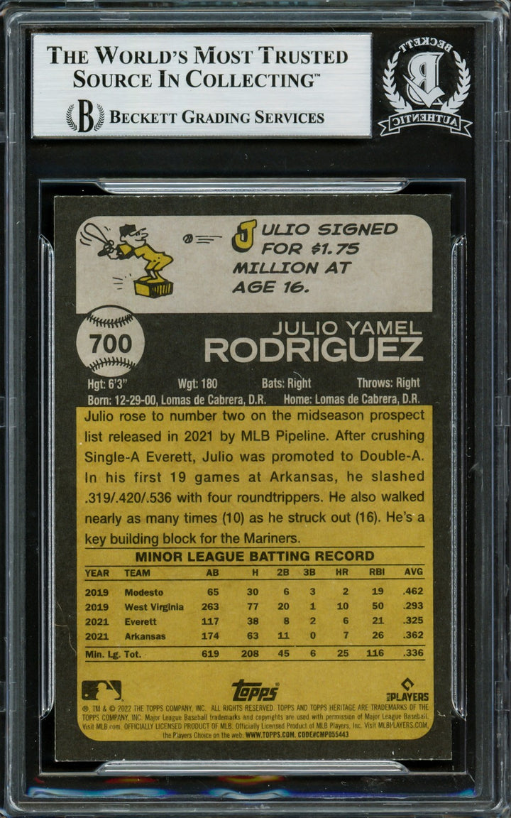 Julio Rodriguez Signed 2022 Topps Heritage RC 700 Seattle Mariners Beckett