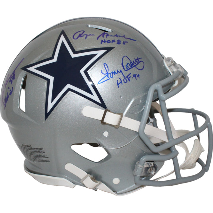 Pearson/Staubach/Dorsett Signed Dallas Cowboys Pro Helmet HOF Beckett 43392