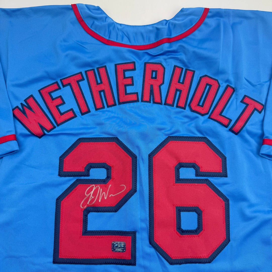 Autographed/Signed J.J. JJ Wetherholt St. Louis Blue Jersey LCG Prova COA