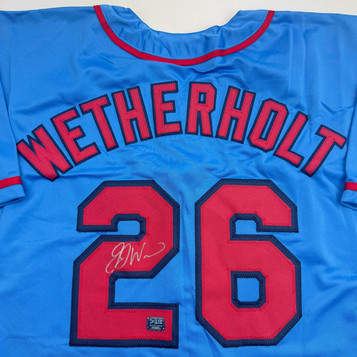 Autographed/Signed J.J. JJ Wetherholt St. Louis Blue Jersey LCG Prova COA