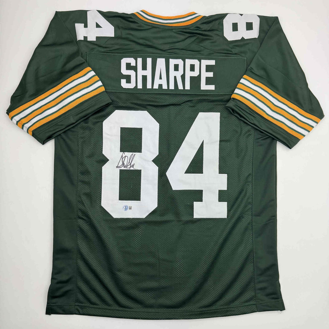 Autographed/Signed Sterling Sharpe Green Bay Green Football Jersey Beckett COA