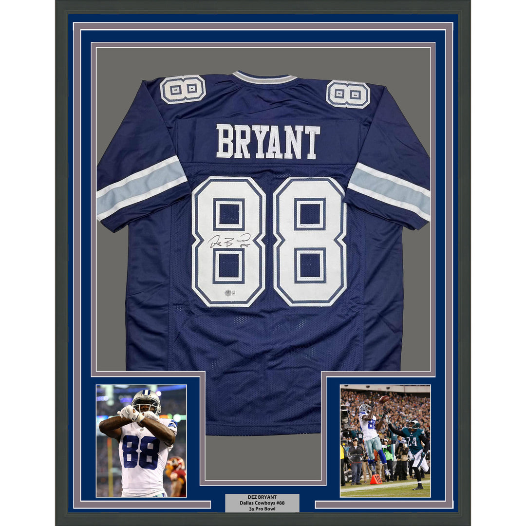 Framed Autographed/Signed Dez Bryant 35x39 Dallas Blue Jersey Beckett BAS COA