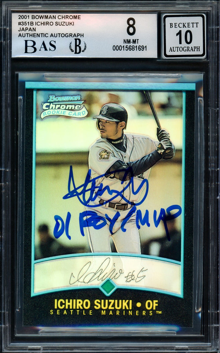 Ichiro Auto 2001 Bowman Chrome Refractor Japanese RC 351 BGS 8 Sig 10 ROYMVP BAS