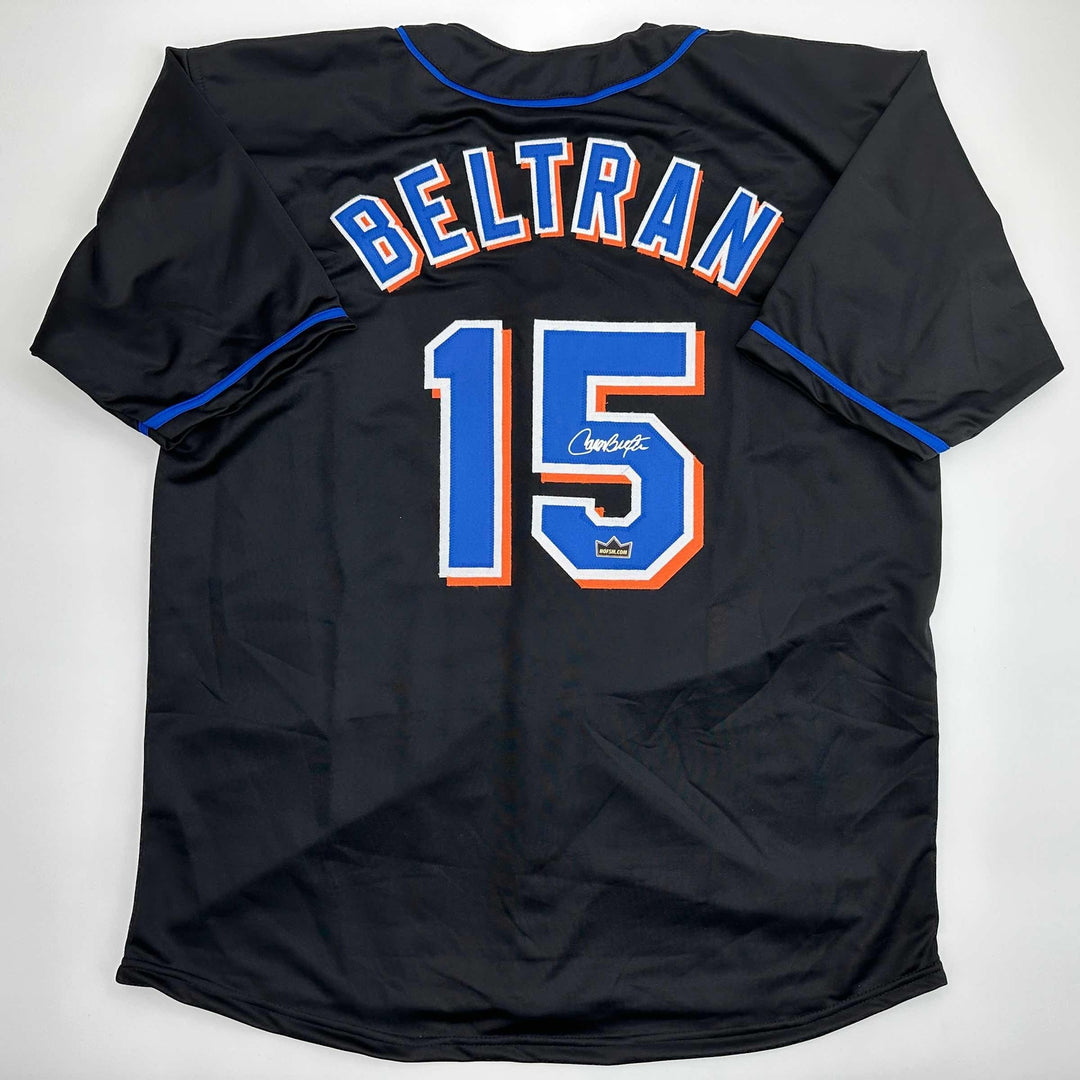 Facsimile Autographed Carlos Beltran New York Black Reprint Jersey Size Men's XL