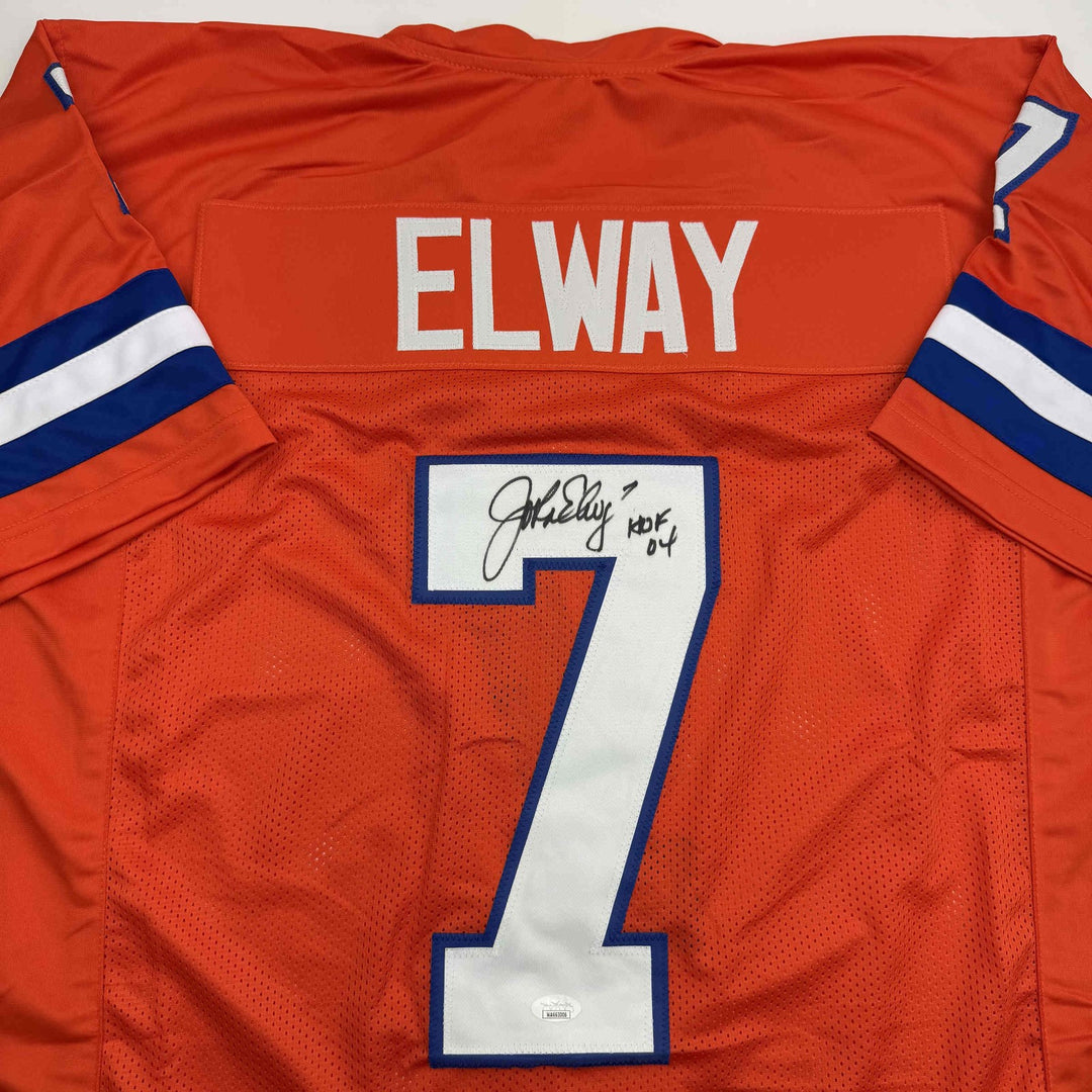 Autographed/Signed John Elway Denver Orange Retro Football Jersey JSA COA