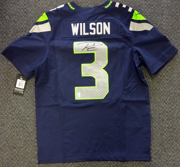 Seattle Seahawks Russell Wilson Signed Blue Nike Elite Jersey Size 44 RW Holo