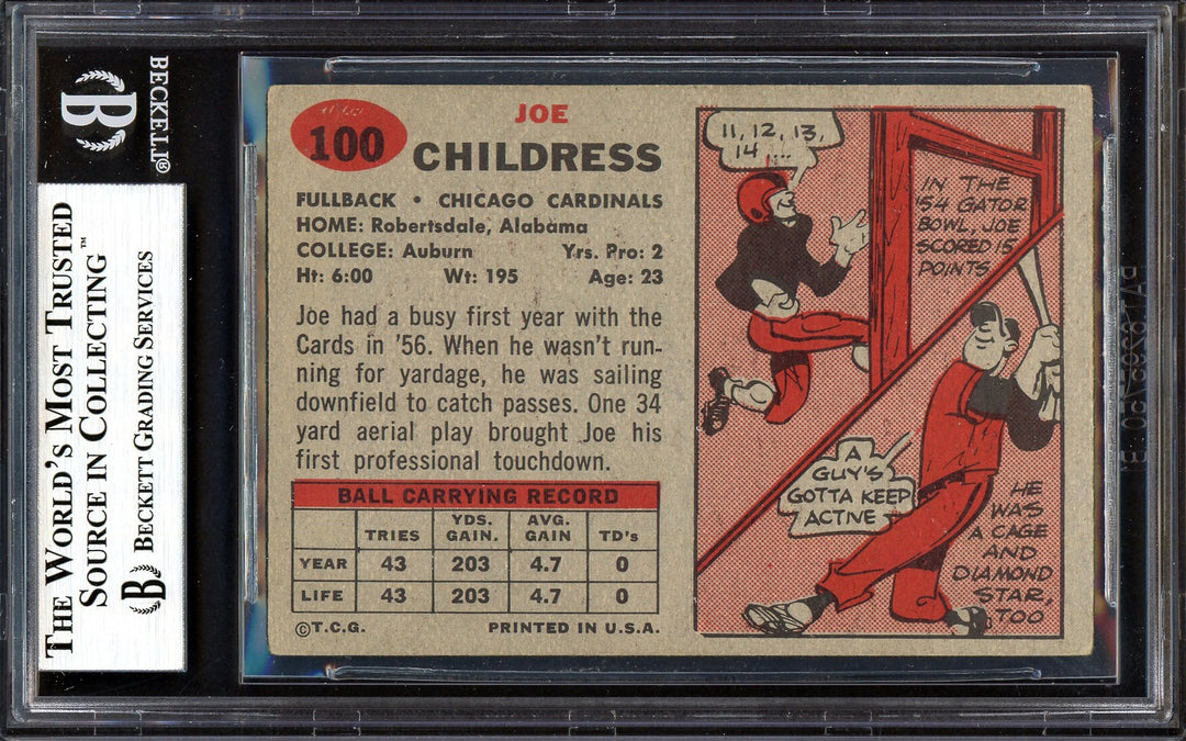 Joe Childress Signed 1957 Topps RC 100 Chicago Cardinals Beckett #13608290
