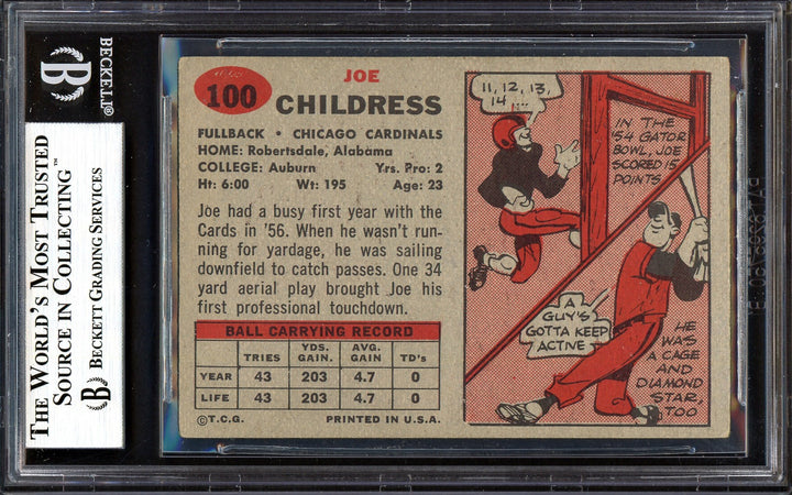 Joe Childress Signed 1957 Topps RC 100 Chicago Cardinals Beckett #13608290
