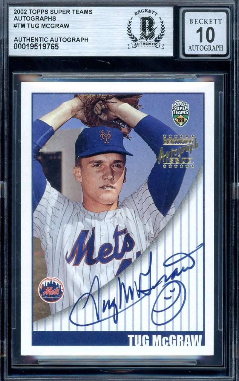 Tug McGraw Gem Mint 10 Beckett BAS Signed 2002 Topps Upper Teams Autograph
