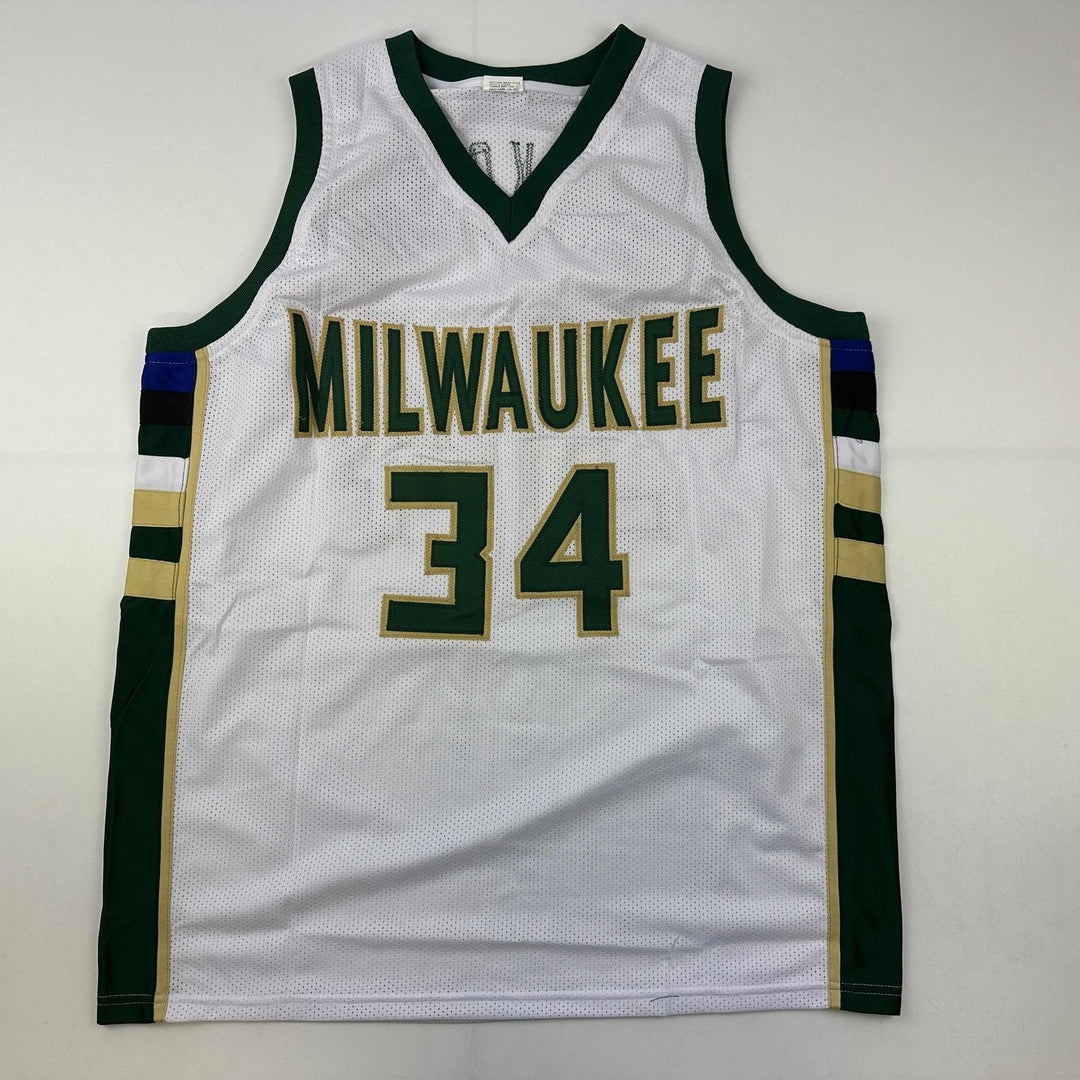 Facsimile Autographed Giannis Antetokounmpo Milwaukee White Reprint Jersey XL