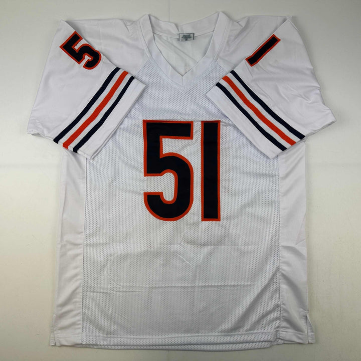 Autographed/Signed DICK BUTKUS Chicago White Football Jersey JSA COA Auto