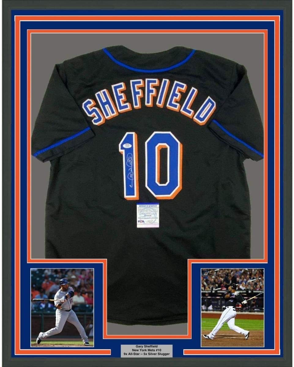 FRAMED Signed GARY SHEFFIELD 35x39 New York Black Jersey PSA COA