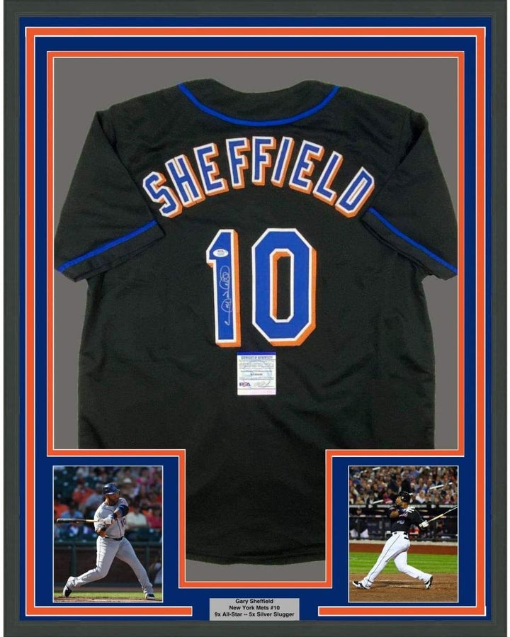 FRAMED Signed GARY SHEFFIELD 35x39 New York Black Jersey PSA COA