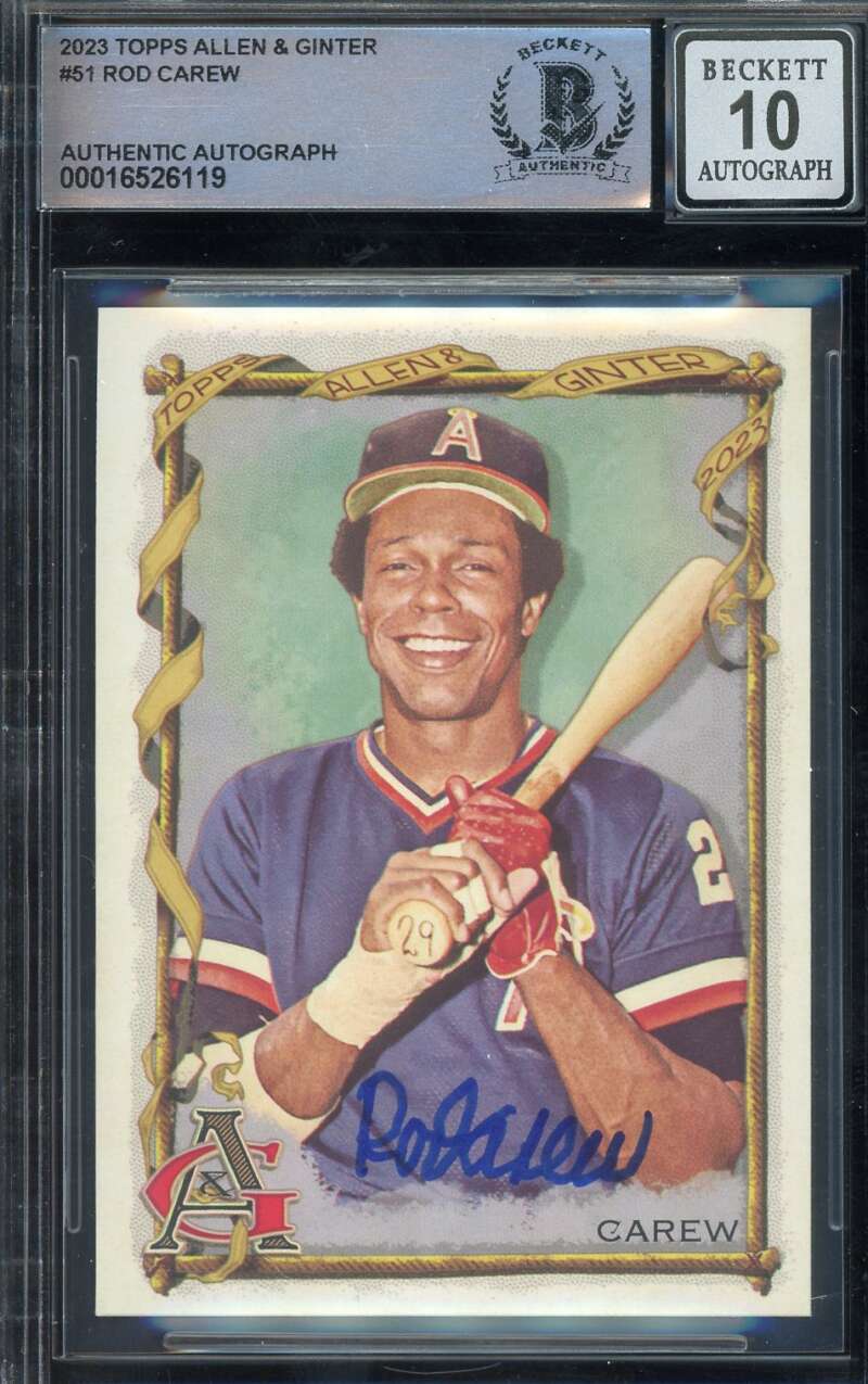 Rod Carew Gem Mint 10 Beckett BAS Signed 2023 Topps Allen and Ginter Autograph