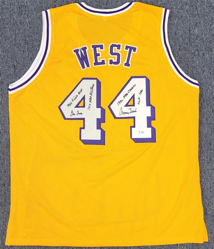 Jerry West signed 5x Stat Inscription Los Angeles Lakers Jersey auto Beckett BAS