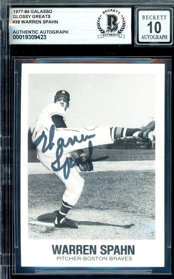 Warren Spahn Gem Mint 10 Beckett BAS Signed 1977-84 Galasso Glossy Greats Auto