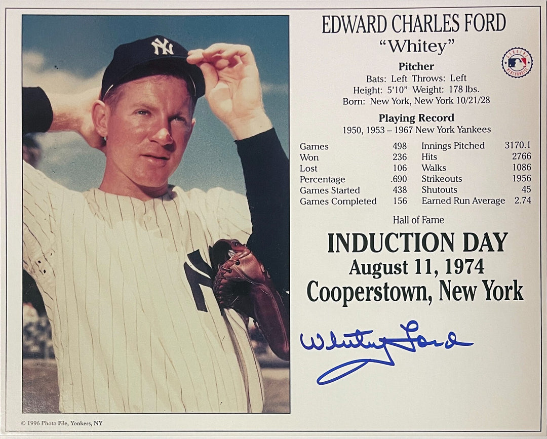 Whitey Ford signed New York Yankees Hall of Fame Induction Day Photo/Card- COA
