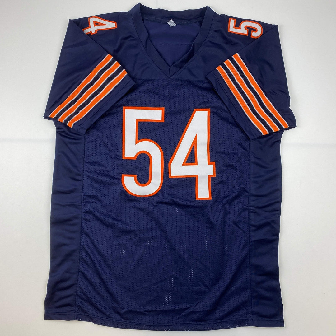 Autographed/Signed Brian Urlacher HOF 18 Chicago Blue Jersey Beckett BAS COA