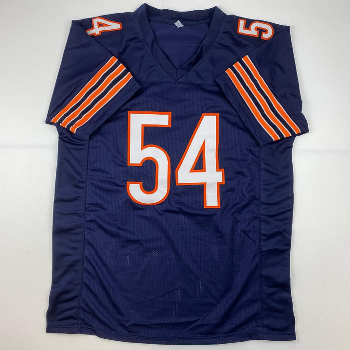Autographed/Signed Brian Urlacher HOF 18 Chicago Blue Jersey Beckett BAS COA