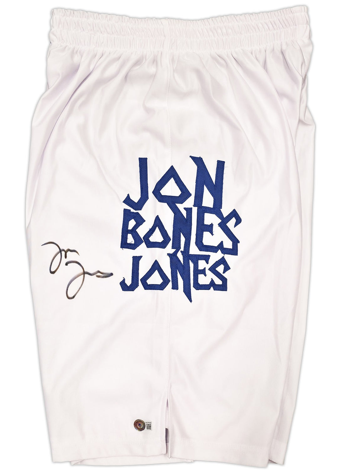 Jon Bones Jones Autographed White MMA Trunks Beckett BAS Witness