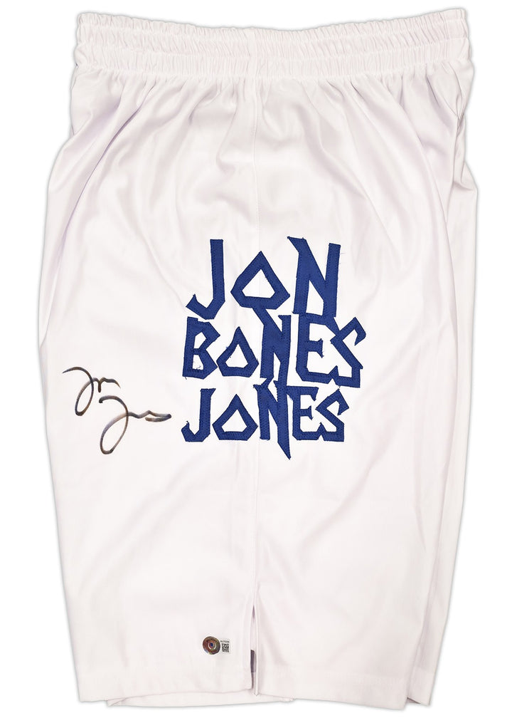 Jon Bones Jones Autographed White MMA Trunks Beckett BAS Witness