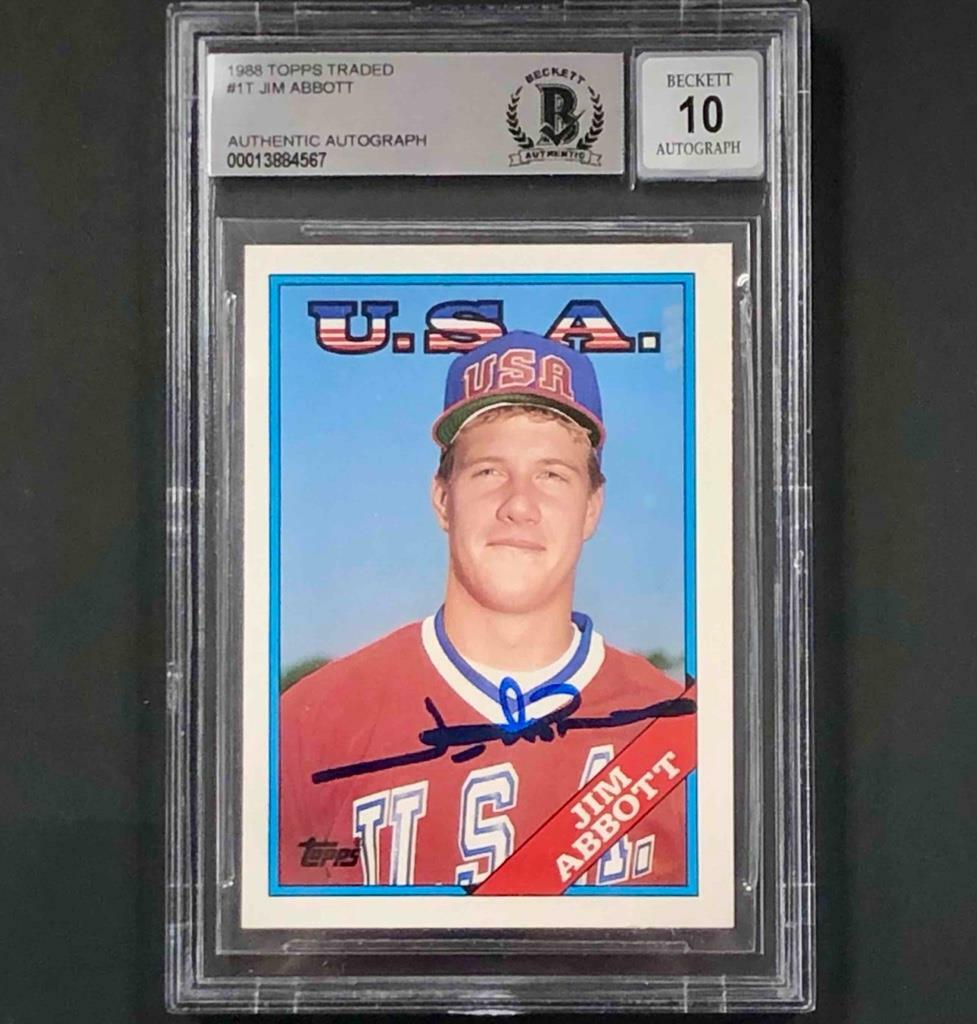 Jim Abbott autograph signed 1988 Topps Traded RC USA rookie card BAS BGS 10 Auto