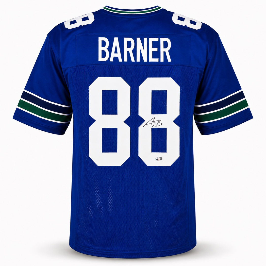 Seattle Seahawks AJ Barner Signed Blue Throwback Jersey Beckett Witness