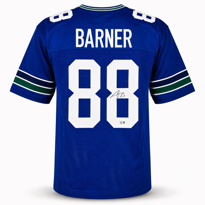 Seattle Seahawks AJ Barner Signed Blue Throwback Jersey Beckett Witness