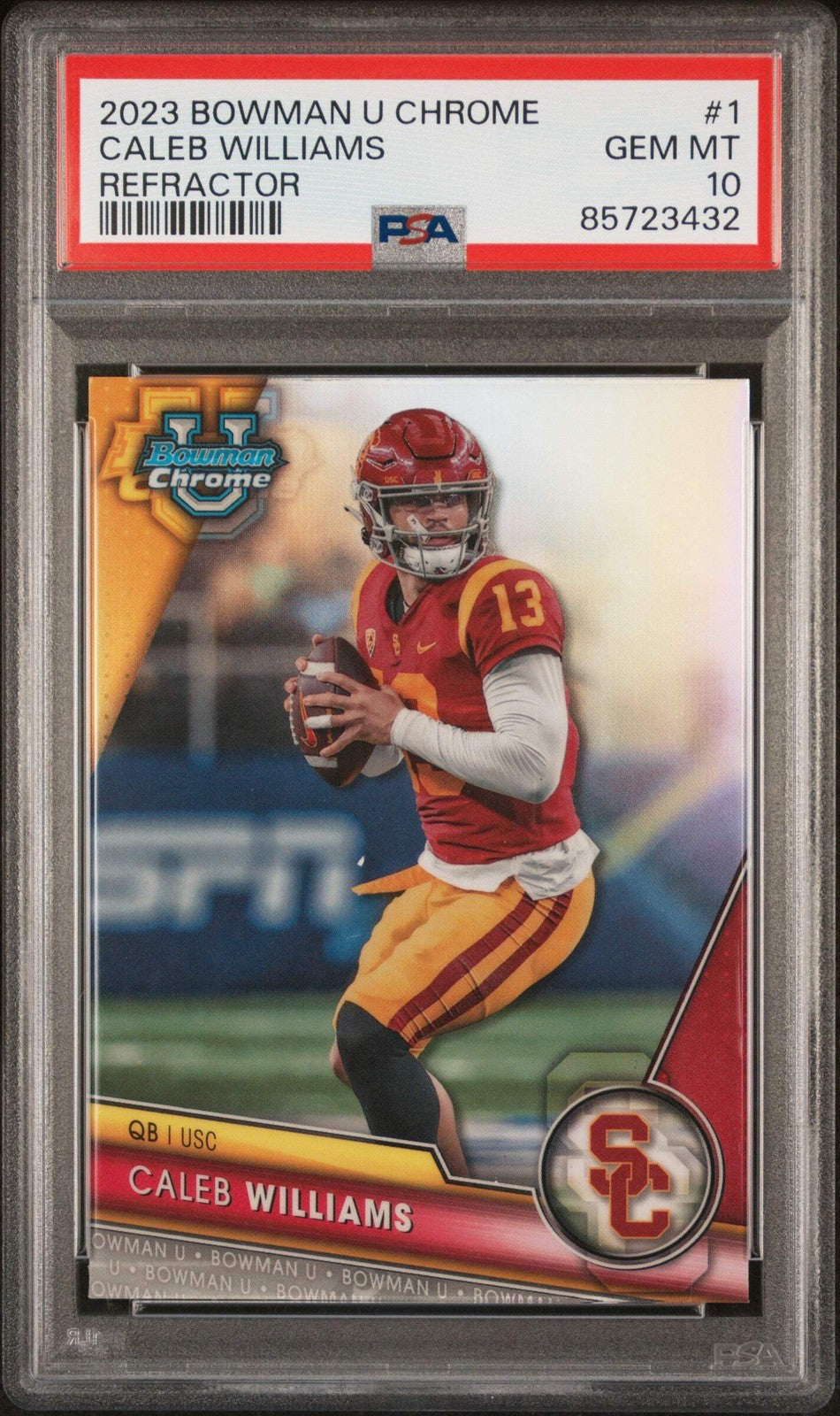 Graded 2023 Bowman U Chrome Caleb Williams #1 Refractor RC Football Card PSA 10