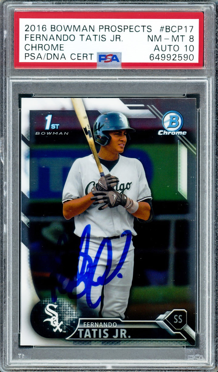 Fernando Tatis Jr. Auto 2016 Bowman Chrome RC BCP17 Padres PSA 8 Sig 10 PSA/DNA