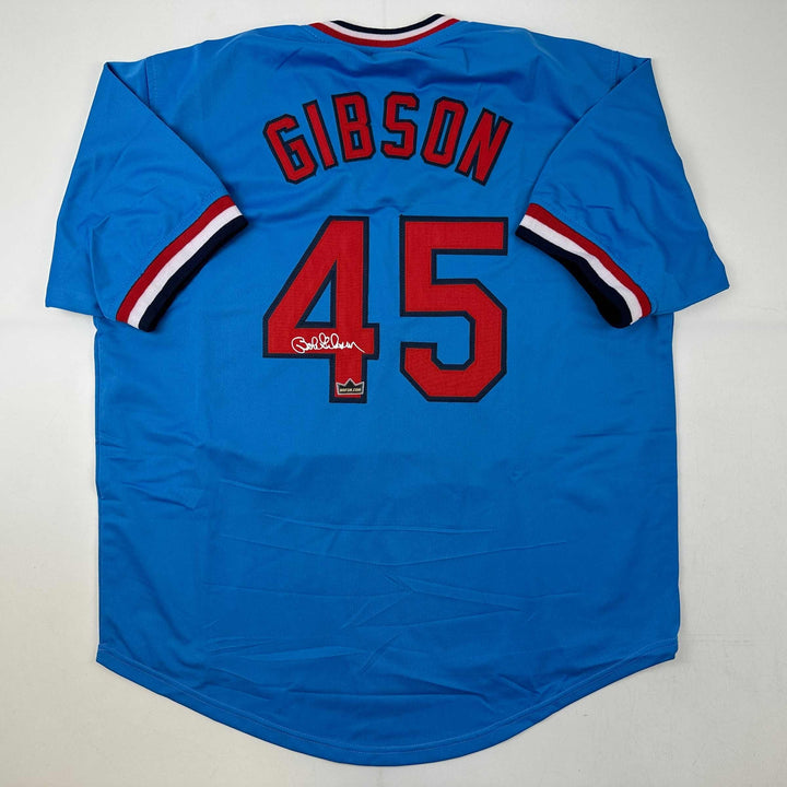Facsimile Autographed Bob Gibson St. Louis Blue Reprint Auto Jersey Men's XL