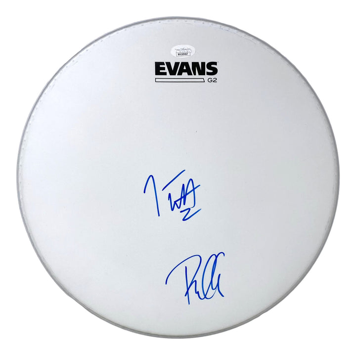 Joe Elliott Phil Collen Def Leppard Signed 13" Flt White Evans Drum Head JSA ITP