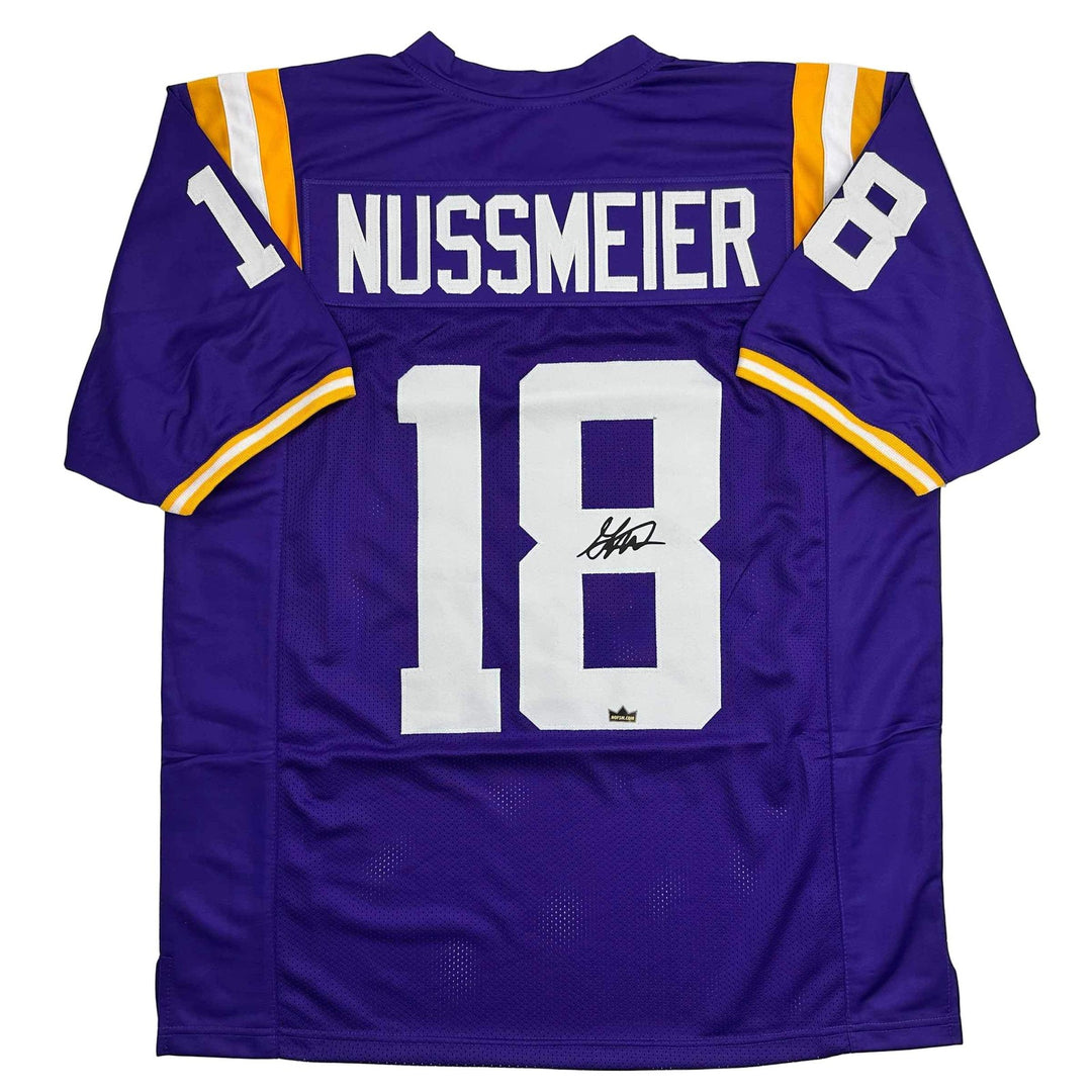 Facsimile Autographed Garrett Nussmeier LSU Purple Reprint Jersey Size Men's XL