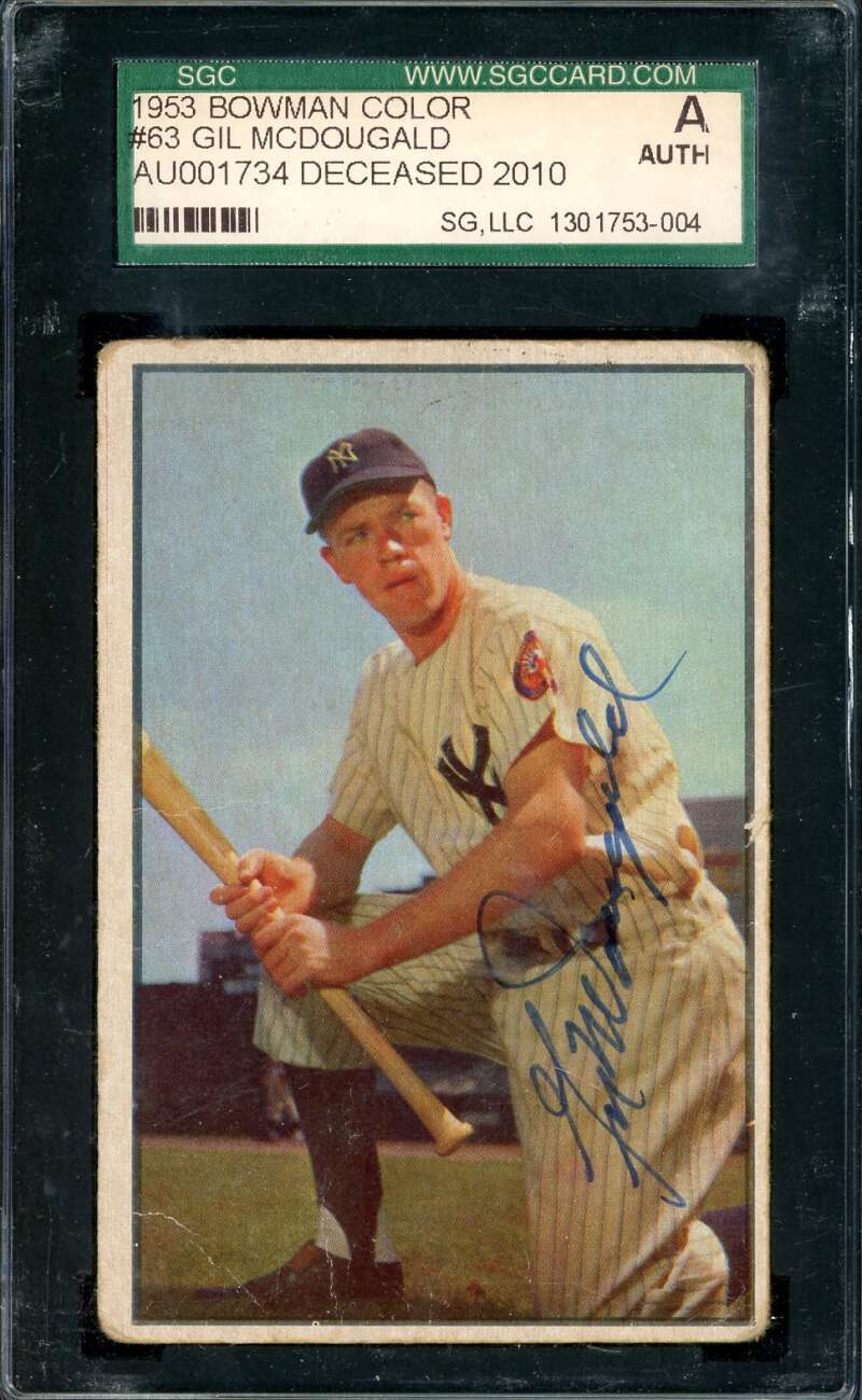 Gil McDougald SGC Coa Signed 1953 Bowman Color Autograph